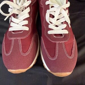 Burgundy Lace-Up Sneakers with White Laces